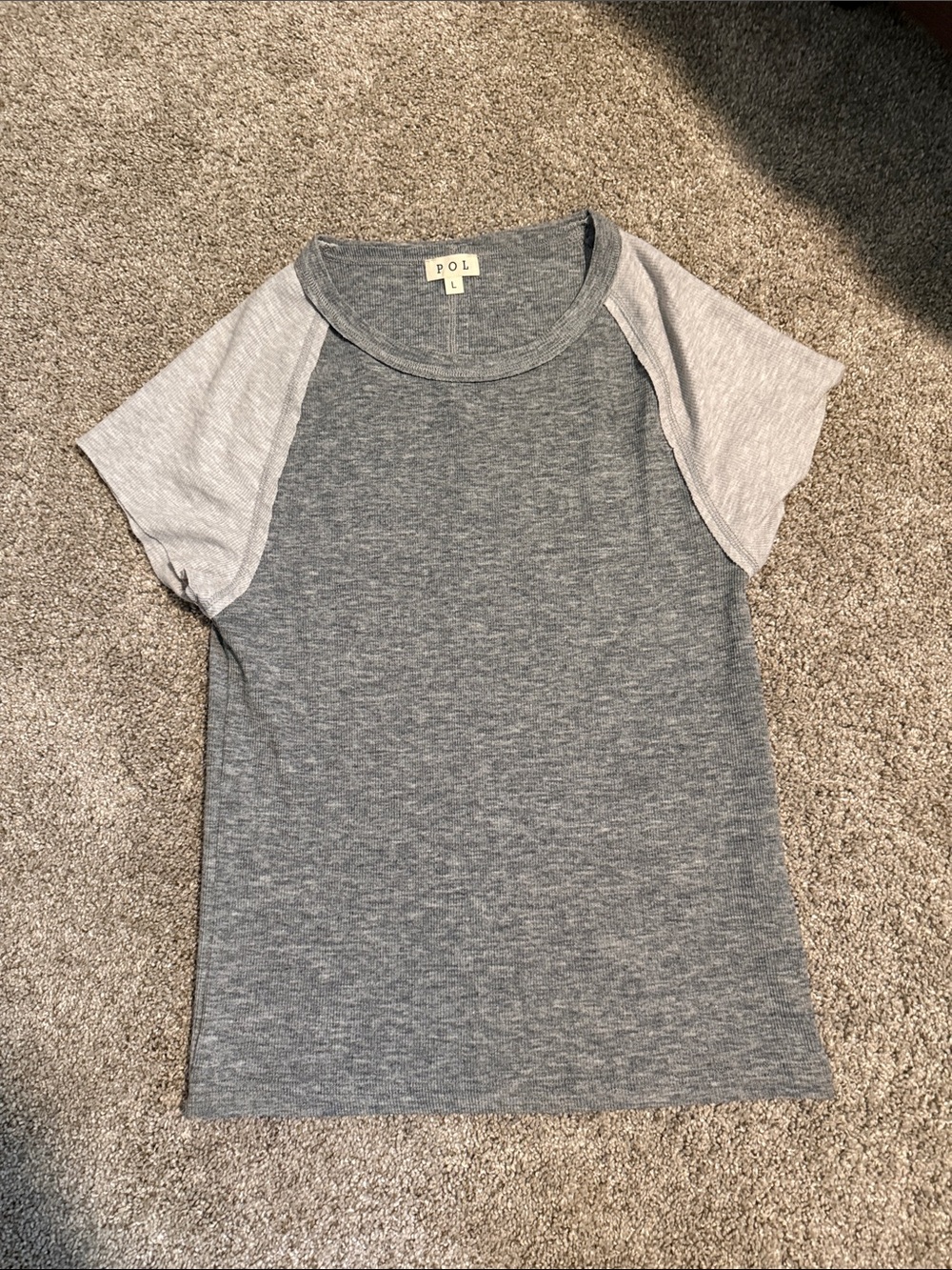 POL Two-Tone Heather Gray Raglan Tee